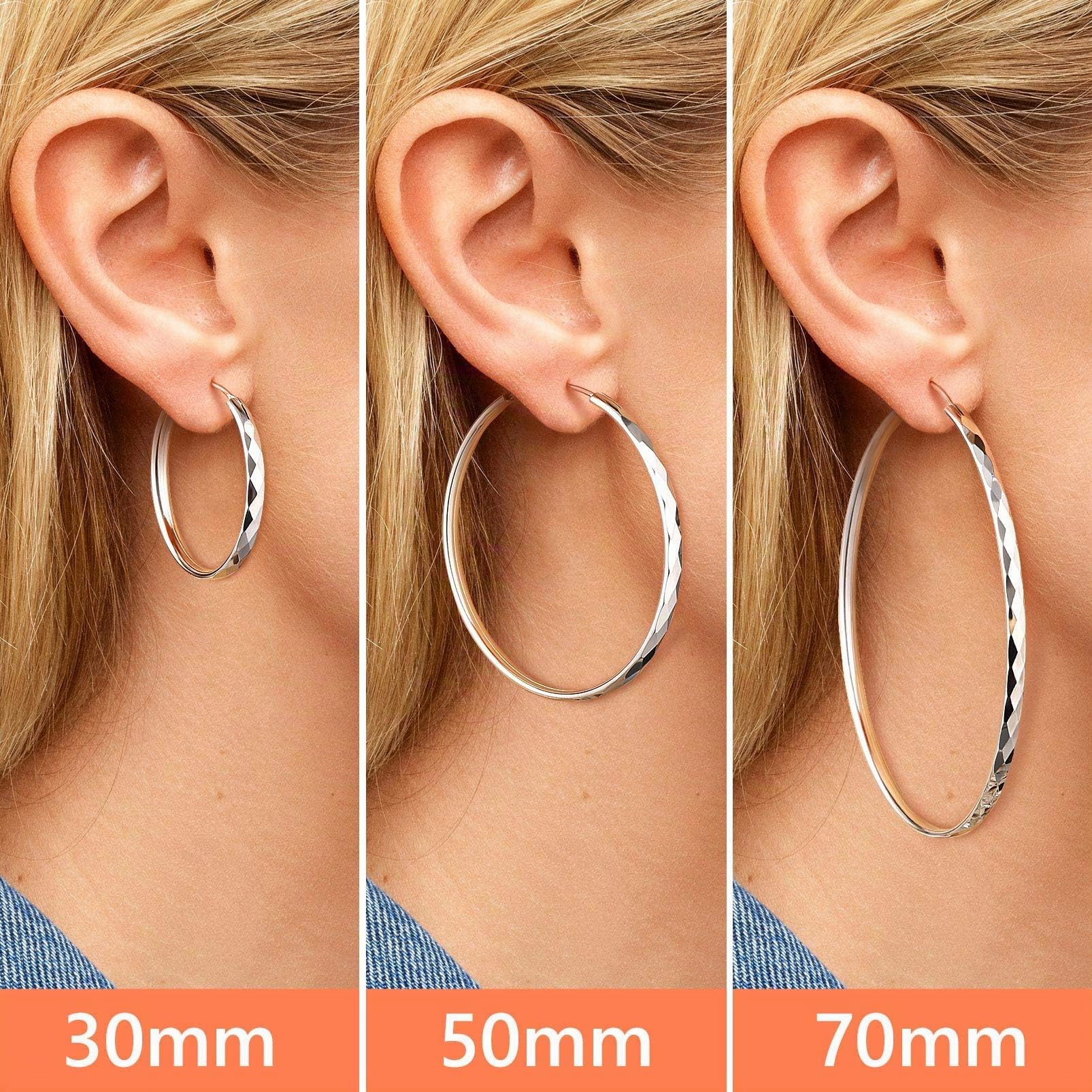 Silvora Vintage Damen Creolen Hoop Ohrringe Silber/Gold 30mm/50mm/70mm 925 Silber Frauen Mädchen Creolen Ohrstecker Geschenke für Mama Freundin Paar