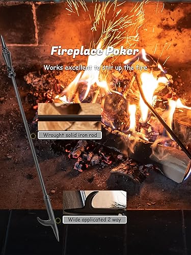 Miniatura 4 de Lichamp FTS35BK - Juego de herramientas góticas para chimenea, 5 piezas para interiores y exteriores, juego de póquer resistente con mango gótico