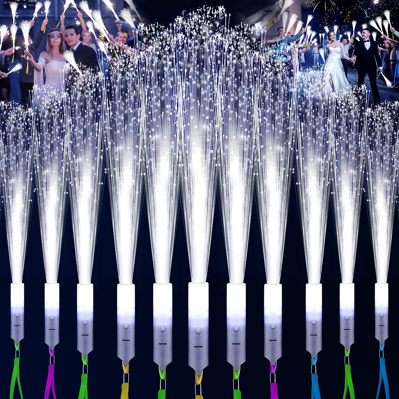SHQDD 28 PCS Fiber Optic Wands with 3 Light Modes, Glow Wands & Light Up Wands for Kids, Sparklers Fireworks Sticks, Fiber Optic Lights for Wedding, New Year, Birthday, Carnival Parties