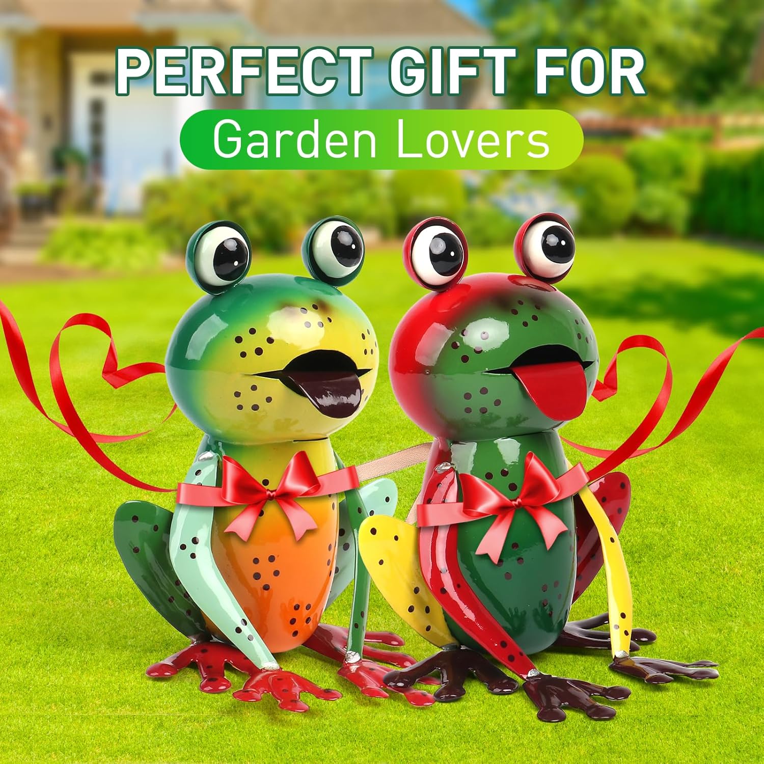 Metal Garden Decor Yard Art for Outside Set of 2 Cute Frogs Lawn Patio Ornaments Backyard Decorations Garden Gifts - (Yellow,Green) - Image 5