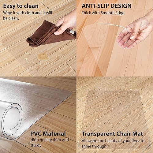 Miniatura 5 de Tapete para silla de oficina para suelo de madera dura, de 48 x 36 pulgadas, resistente y duro, tapetes transparentes para silla de computadora,