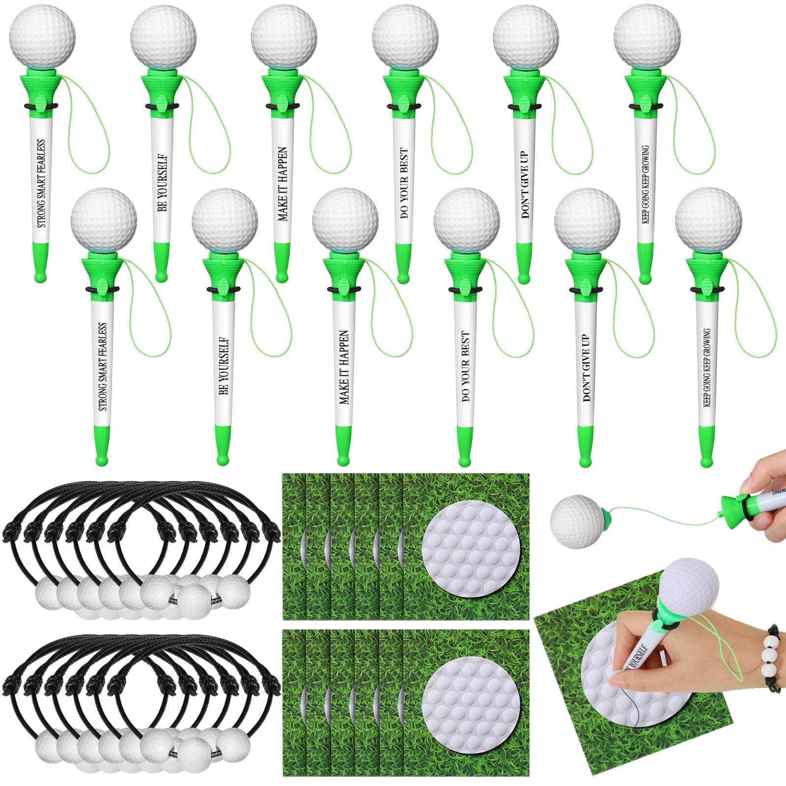 Humyoun 36 Pcs Golf Party Favors Set Funny Sport Inspirational Team Gifts Set 12 Ballpoint Pens 12 Adjustable Bracelets 12 Sticky Notes for Sports