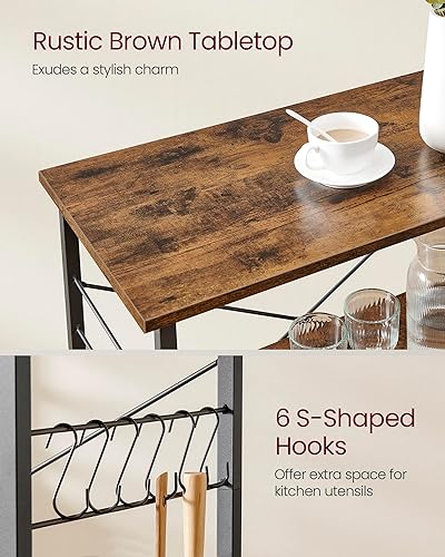 Miniatura 6 de VASAGLE Estante de cocina con ruedas, carrito de servicio de 31.5 pulgadas con 3 estantes, carrito de cocina, estante de microondas, para mini