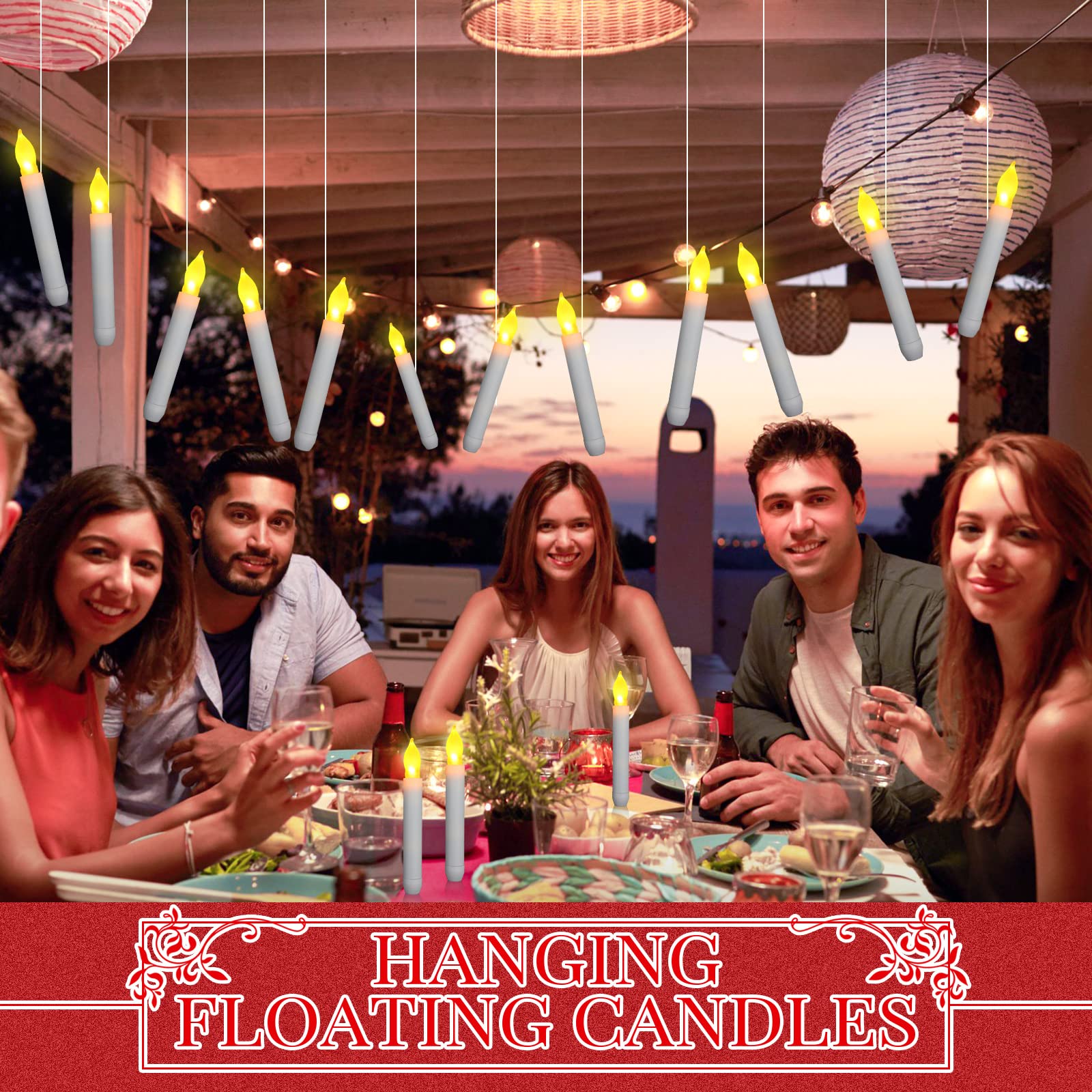 Macarrie 108 Pieces Flameless LED Taper Candles Battery Operated Candles, Flickering Flame Light, Electric Handheld Candlesticks for Church Party Valentine's Day Decorations (White)