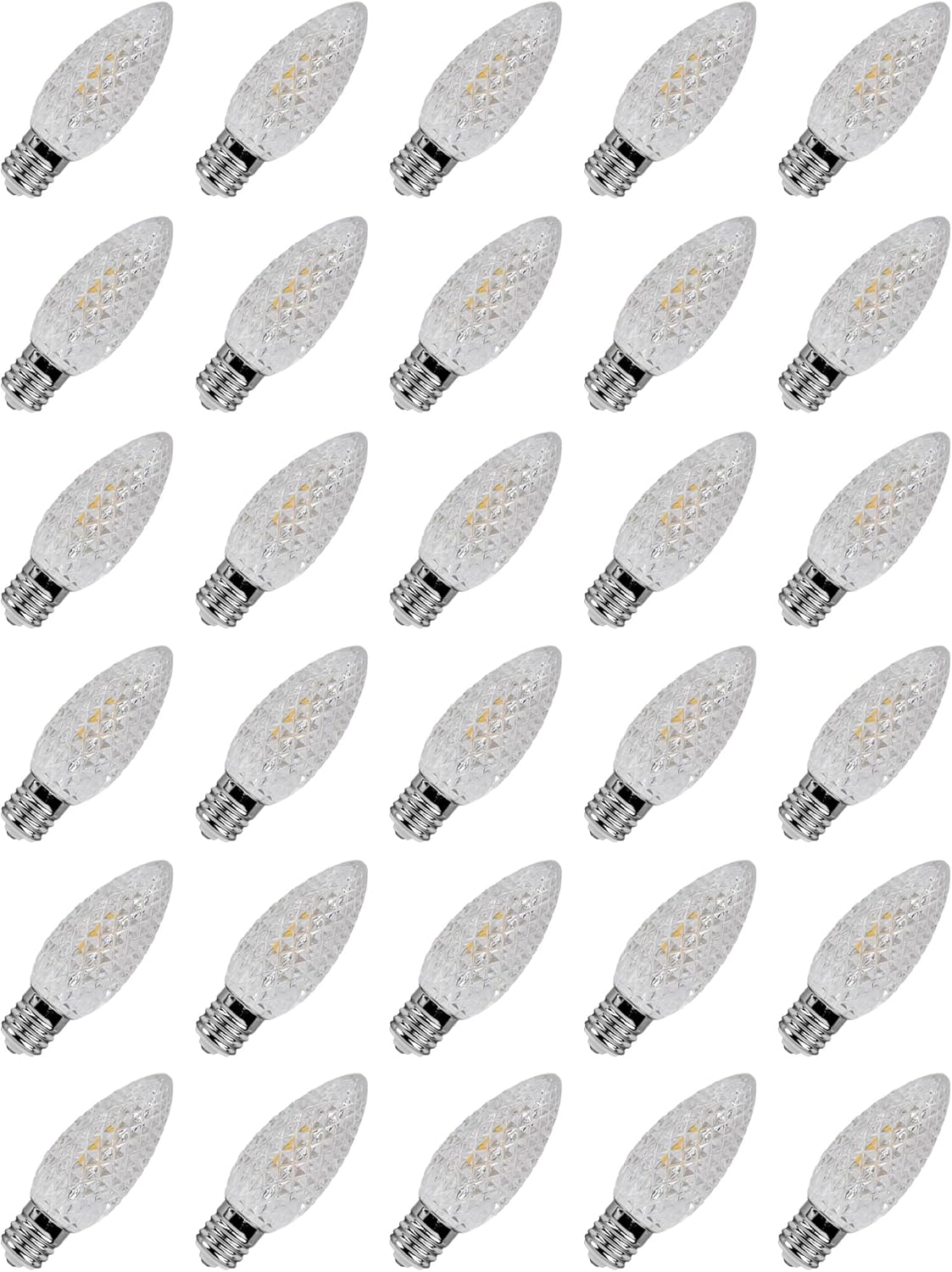 C9 LED Replacement Bulbs, Multicolor 30-Pack - Diamond Faceted Transparent, Shatterproof Christmas Lights, Vibrant Jewel-Toned Colors for Outdoor String Lights, E17 Base