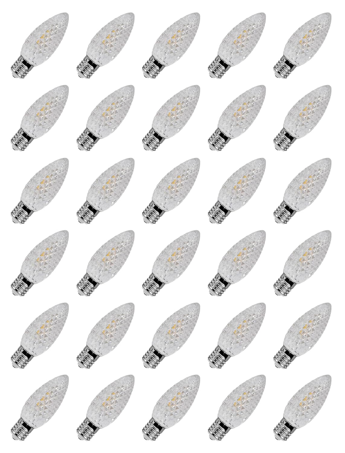 C9 LED Replacement Bulbs 30-Pack Diamond Faceted Warm White Christmas Light Bulbs Shatterproof Bright Outdoor Holiday Lights for
