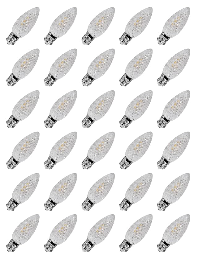 C9 LED Replacement Bulbs 30-Pack Diamond Faceted Warm White Christmas Light Bulbs Shatterproof Bright Outdoor Holiday Lights for