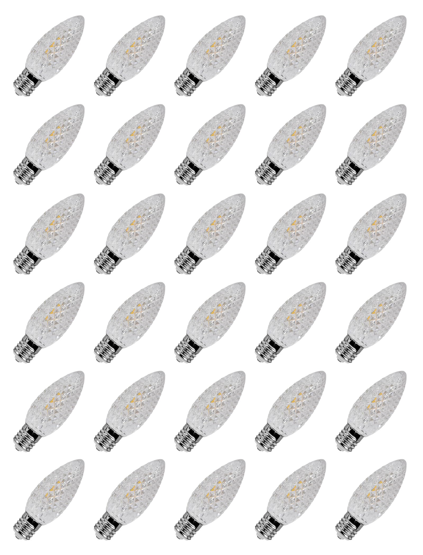 C9 LED Replacement Bulbs 30-Pack Diamond Faceted Warm White Christmas Light Bulbs Shatterproof Bright Outdoor Holiday Lights for
