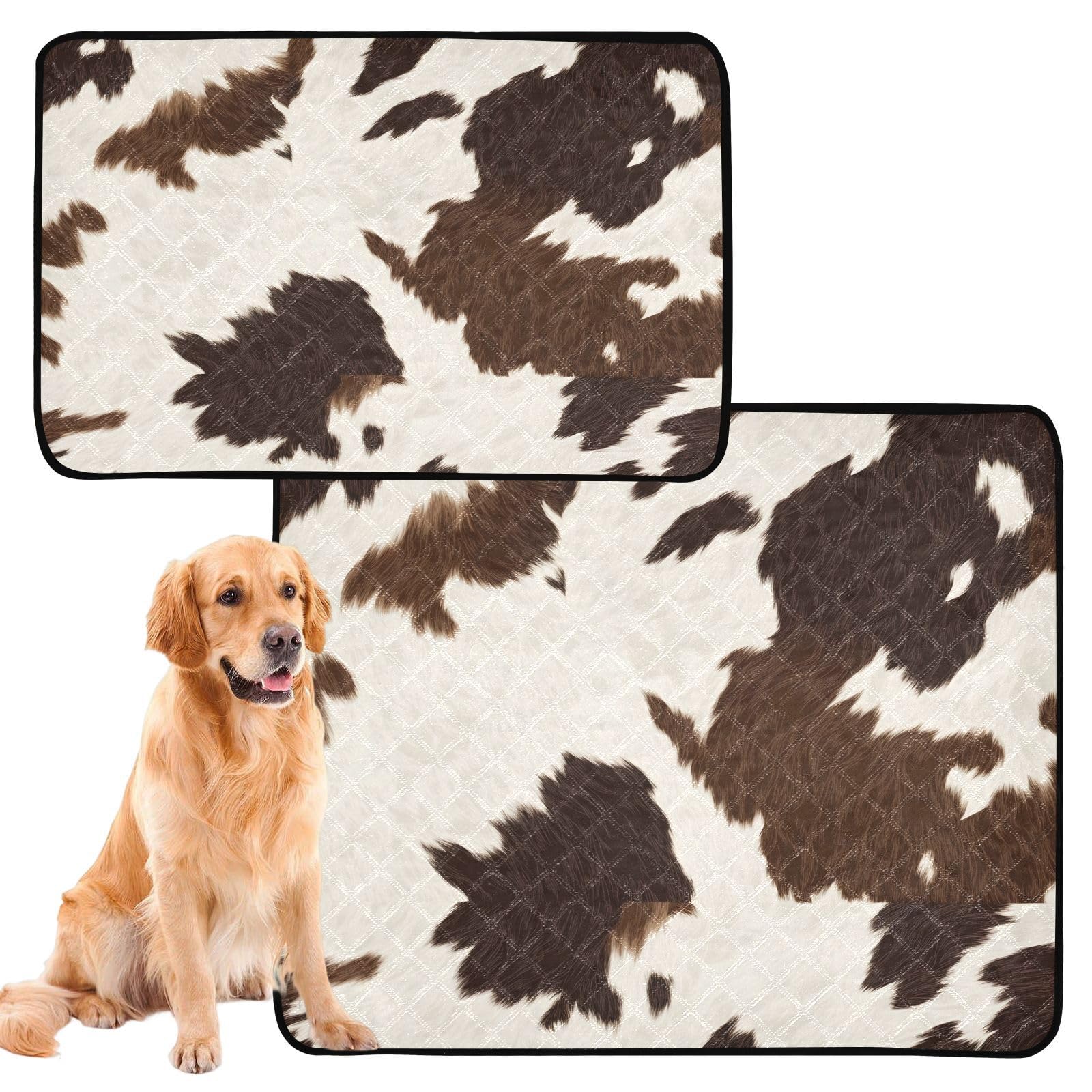 Haskirky Cow Print Washable Pee Pads for Dogs, 2 Pack Non-Slip Reusable Dog Pads Waterproof Whelping Training Pet Mat for Potty, Crate, Playpen, Bed, Sofa