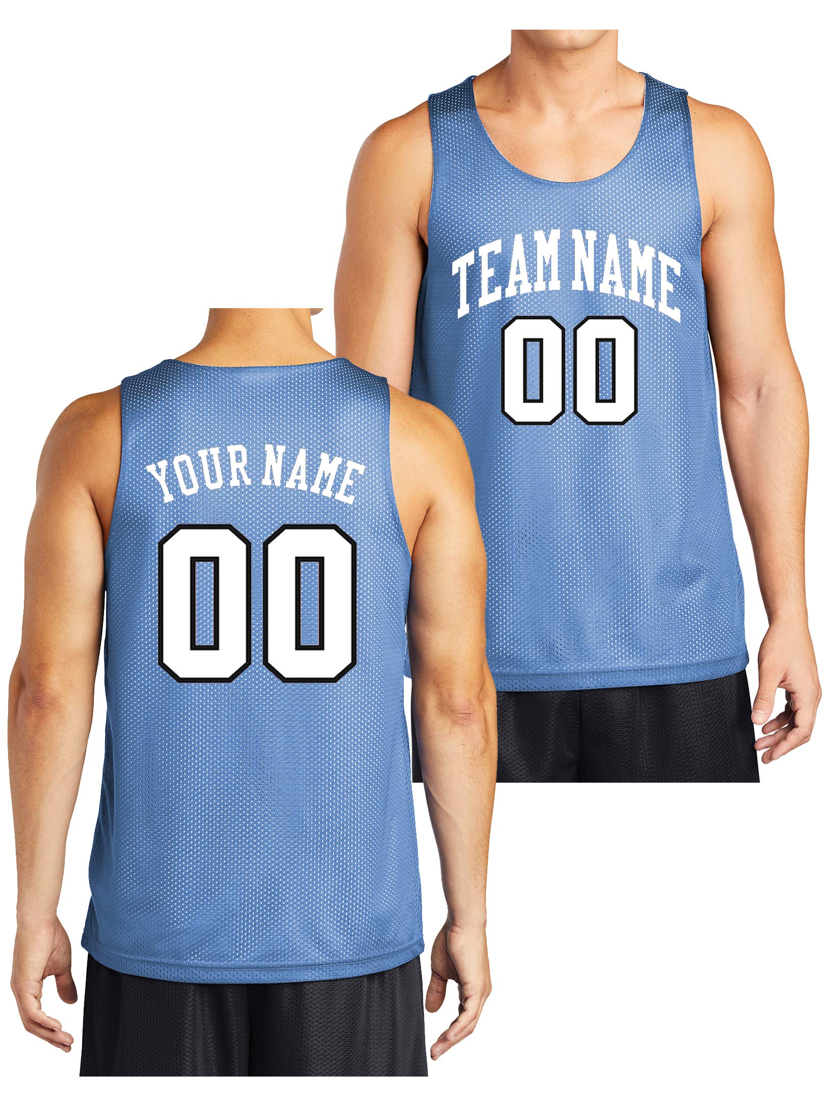Custom Reversible Basketball Jersey - Front and Back (Adult Medium, Carolina Blue)