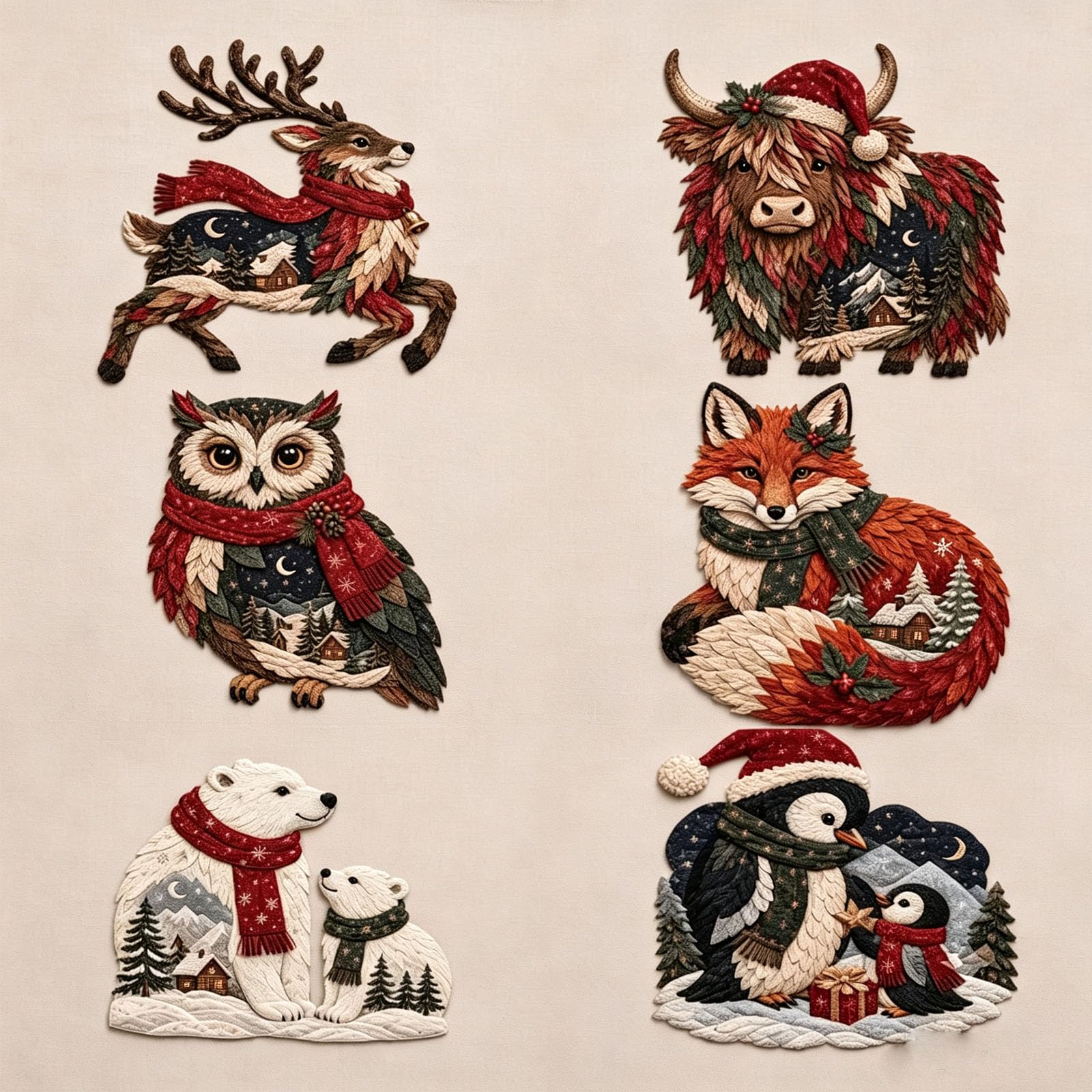 Weihnachtliches Waldtier-Patchwork-Set zum Selbermachen (All)