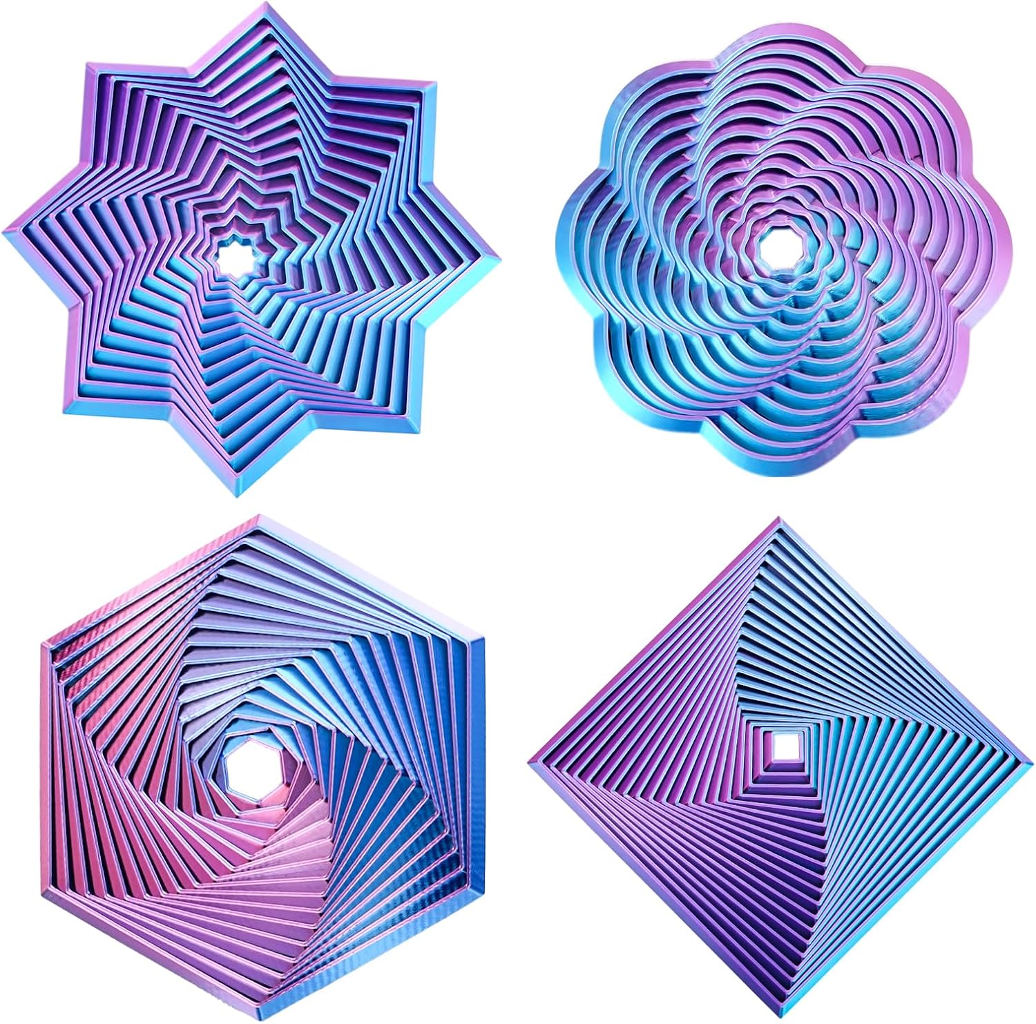 4PCS Fractal Hexagon 3D Printed Fidget Toys, Sensory Stress Relief, Holiday, Christmas & Birthday Gifts for Kids & Adults(Without Stick，3 inches-Bluegreen)