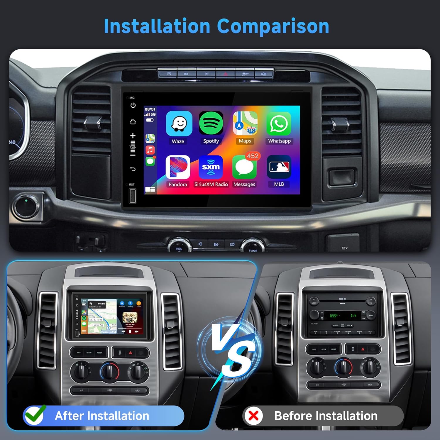 Rimoody 4 Core 2G+64G Android 15 Car Stereo for Ford F250 F150 F350 E250 E350 2004-2014 with Wireless Carplay Android Auto Radio, 7'' Touchscreen GPS Bluetooth Mirror Link FM/RDS EQ Backup Camera SWC