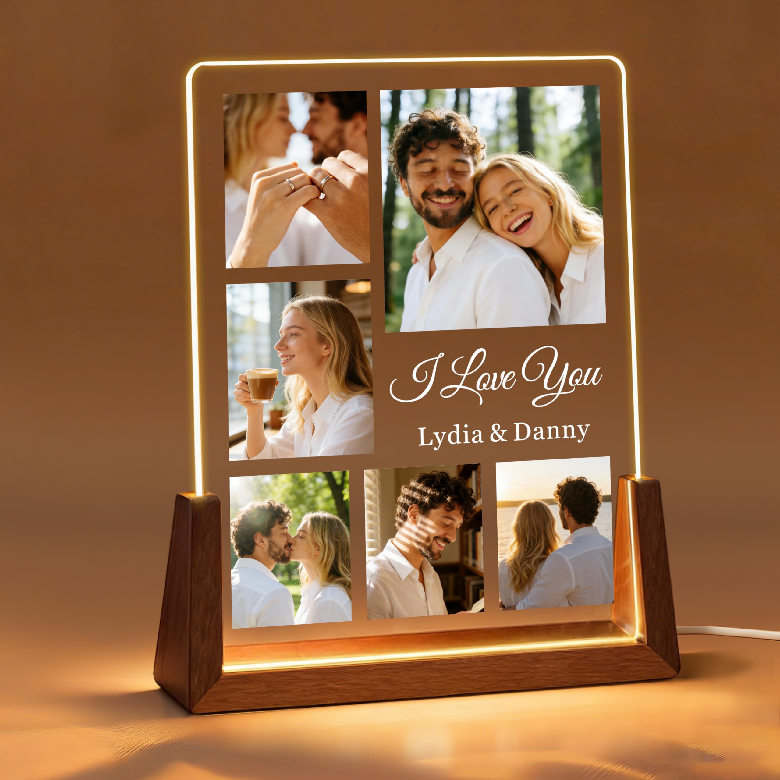 EDSG Personalised Picture Frames Gifts for Women Men, LED Photo Frame Gift for Girlfriend Boyfriend Wife Husband, Personalised Gifts for Valentines, Anniversary, Birthday, Christmas (6-Photos)