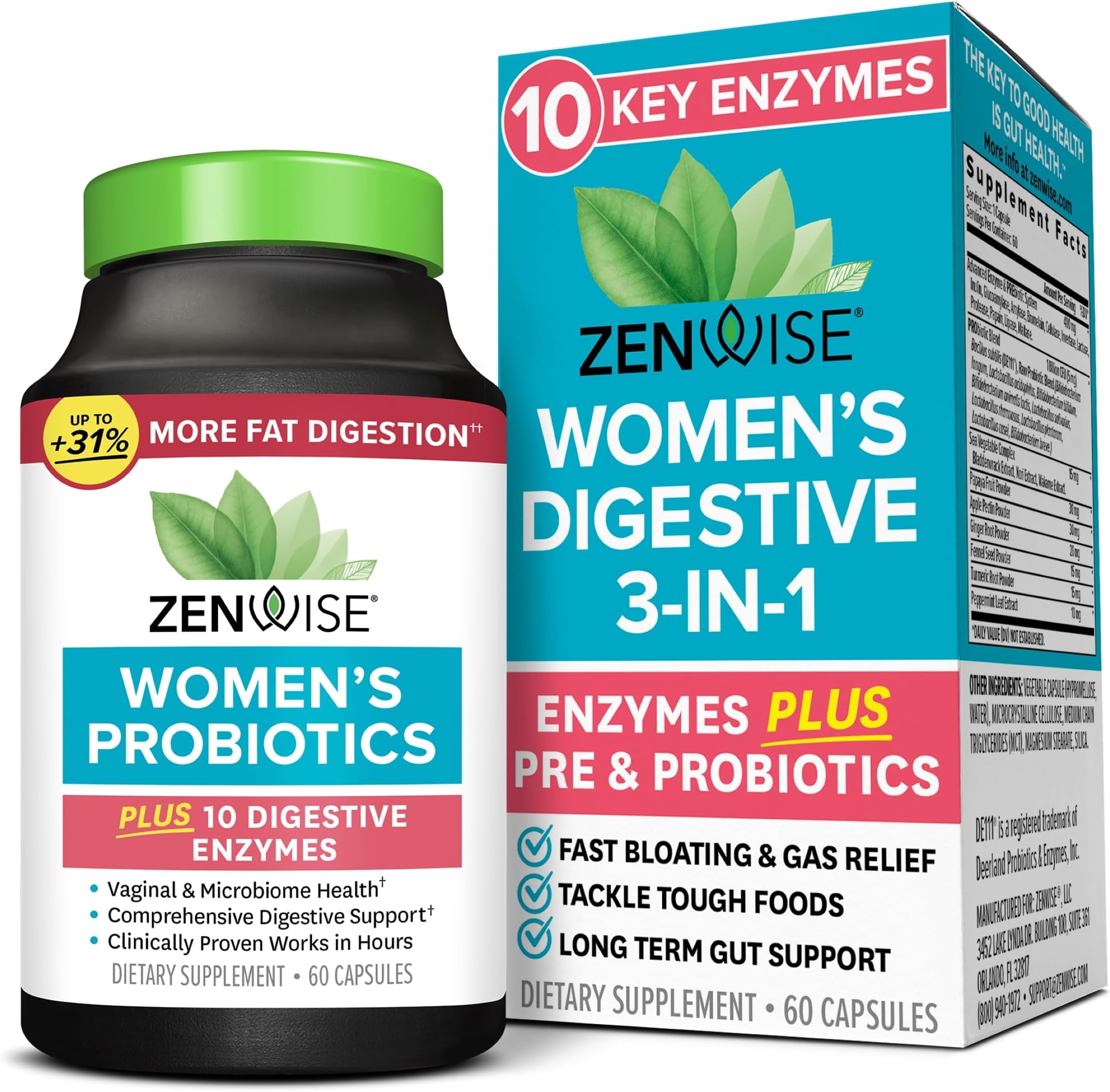 Zenwise Health Daily Digestive Enzymes with Prebiotics and Probiotics