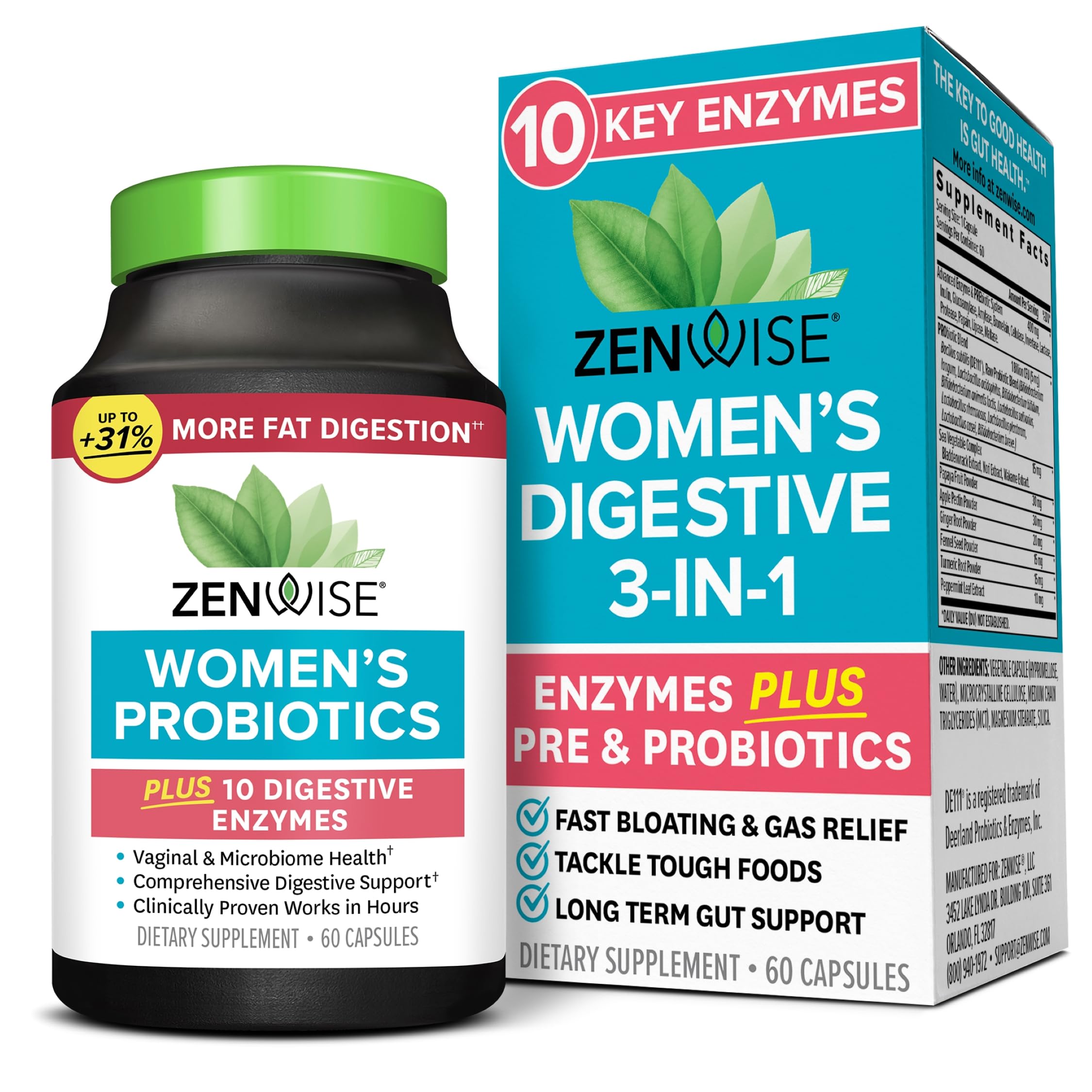 Zenwise Health Daily Digestive Enzymes with Prebiotics and Probiotics