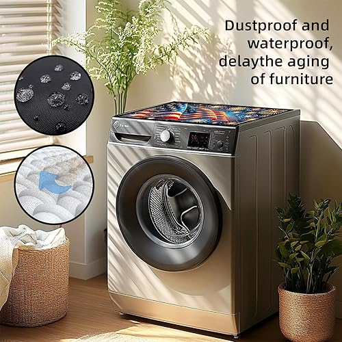 Miniatura 7 de Tapete antideslizante para cubierta superior para lavadora y secadora, almohadilla protectora a prueba de polvo con múltiples diseños de patrones