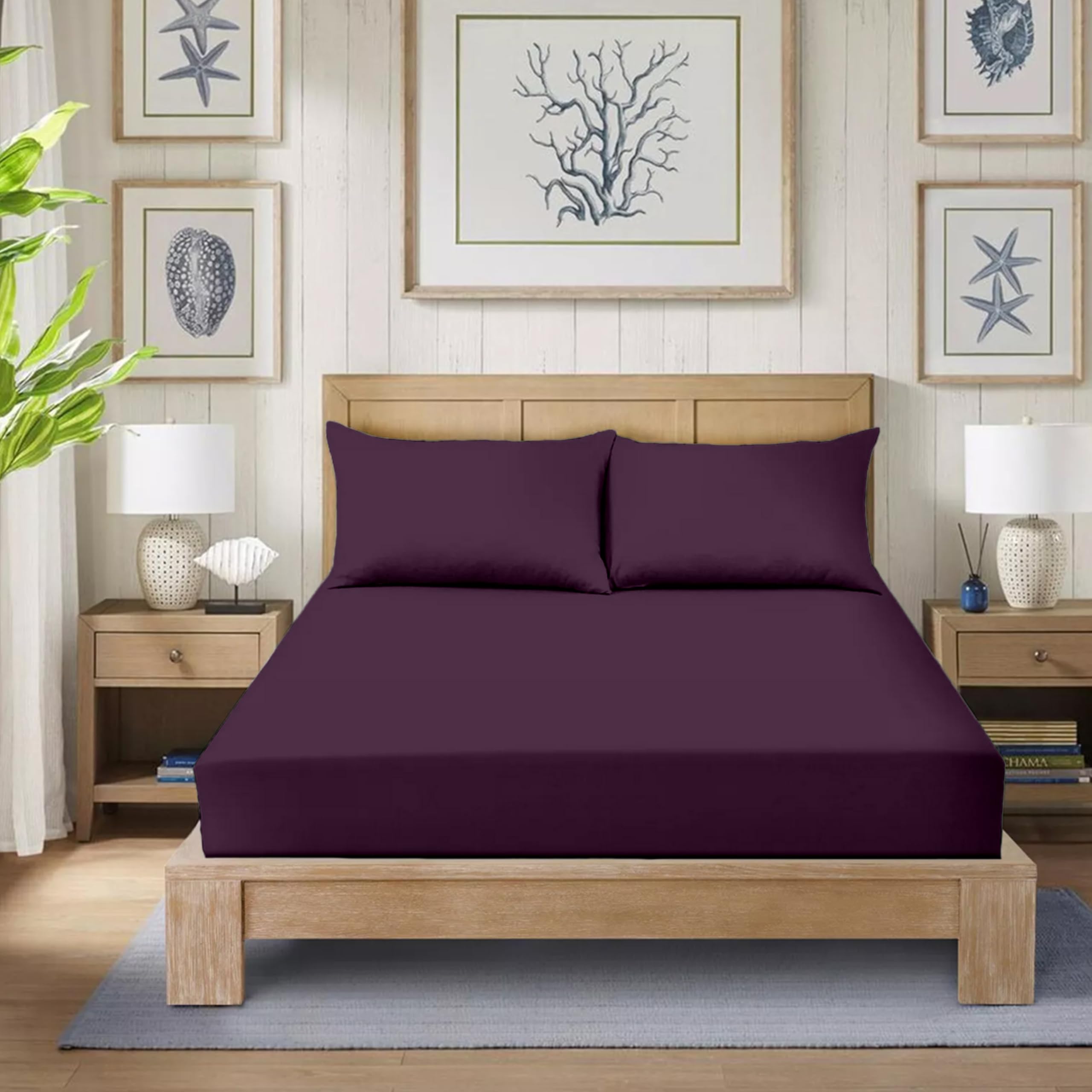 Egypto Polycotton Extra Deep Fitted Sheet King Size- Durable, Soft, Cool and Breathable Kingsize Fitted Bed Sheets 16"/40CM (King, Plum)