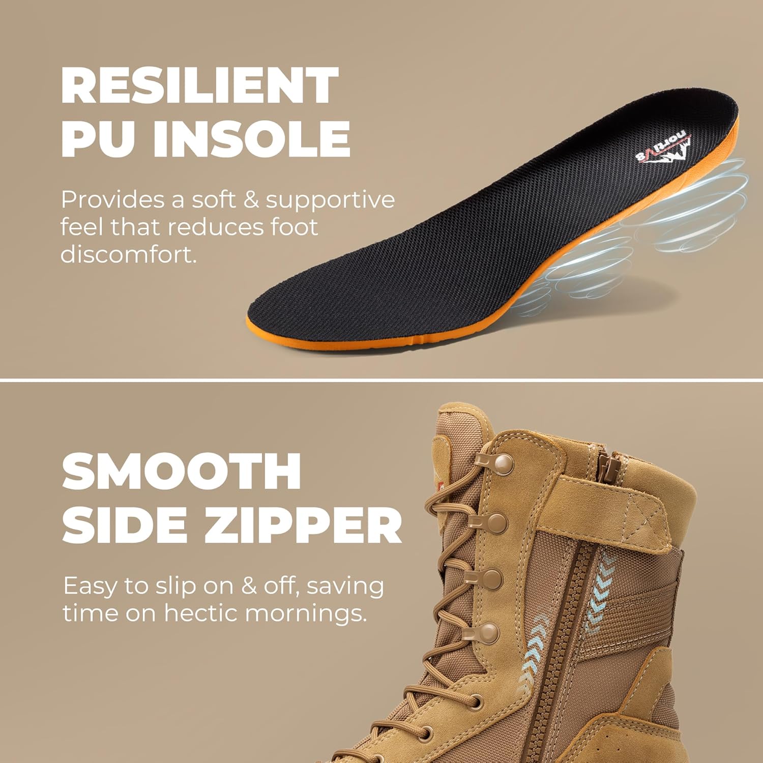 NORTIV 8 Men's 8" Composite Toe Work Boots, Lightweight Side Zipper ASTM F2412-24 & ASTM F2913-24 Safety Military Boots for All-Day Comfort, Peakforce-Nano - Image 8