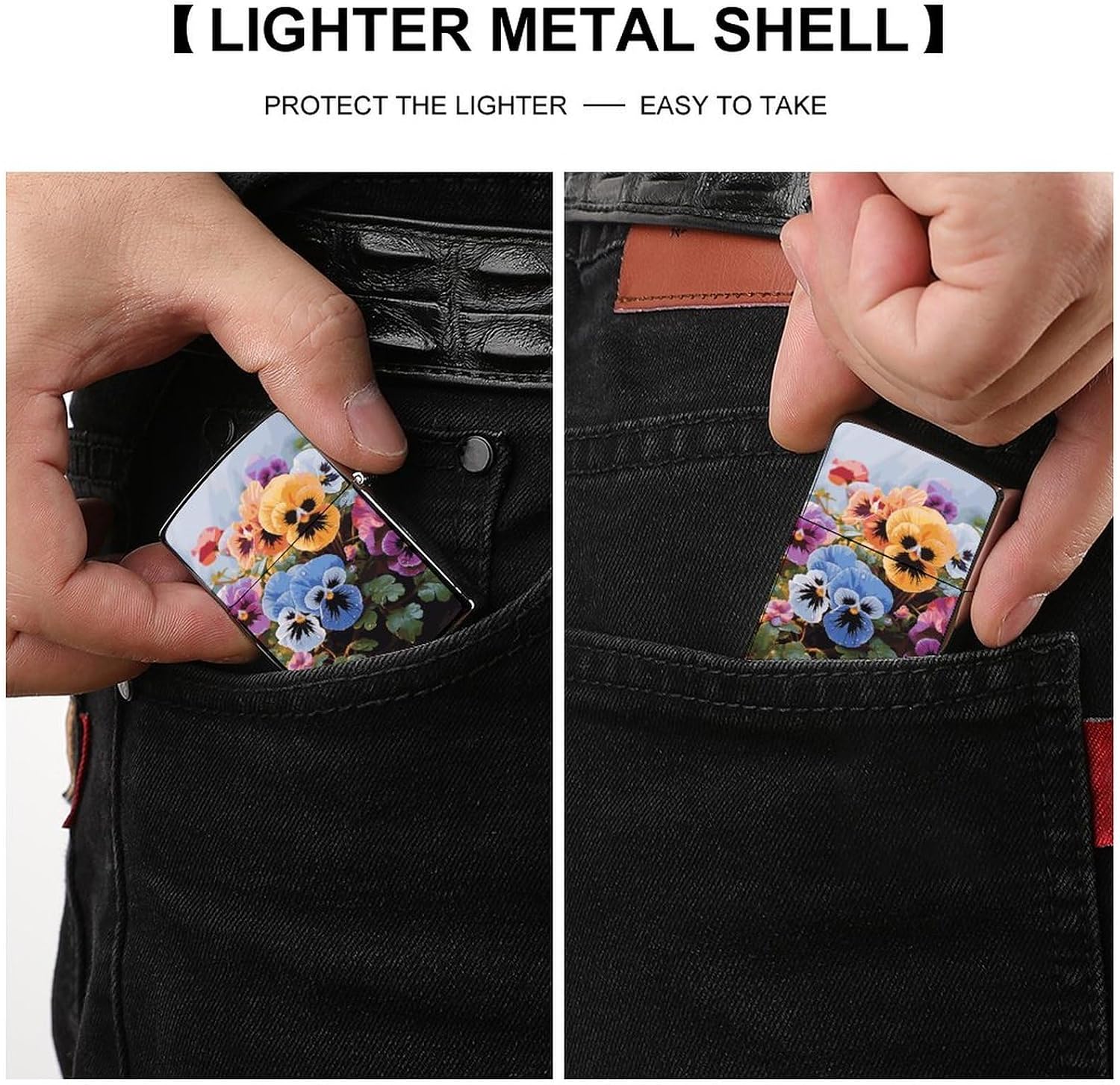Pansy Flowers Metal Lighter Cover Case Pouch Holder image 3
