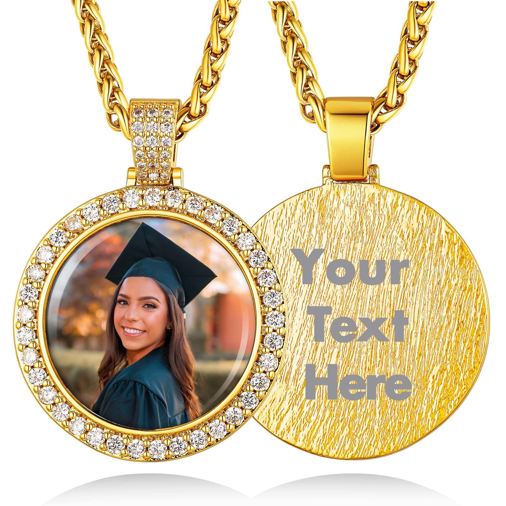Custom4U Picture Necklace Personalized Photo Circle Chain for Men Women