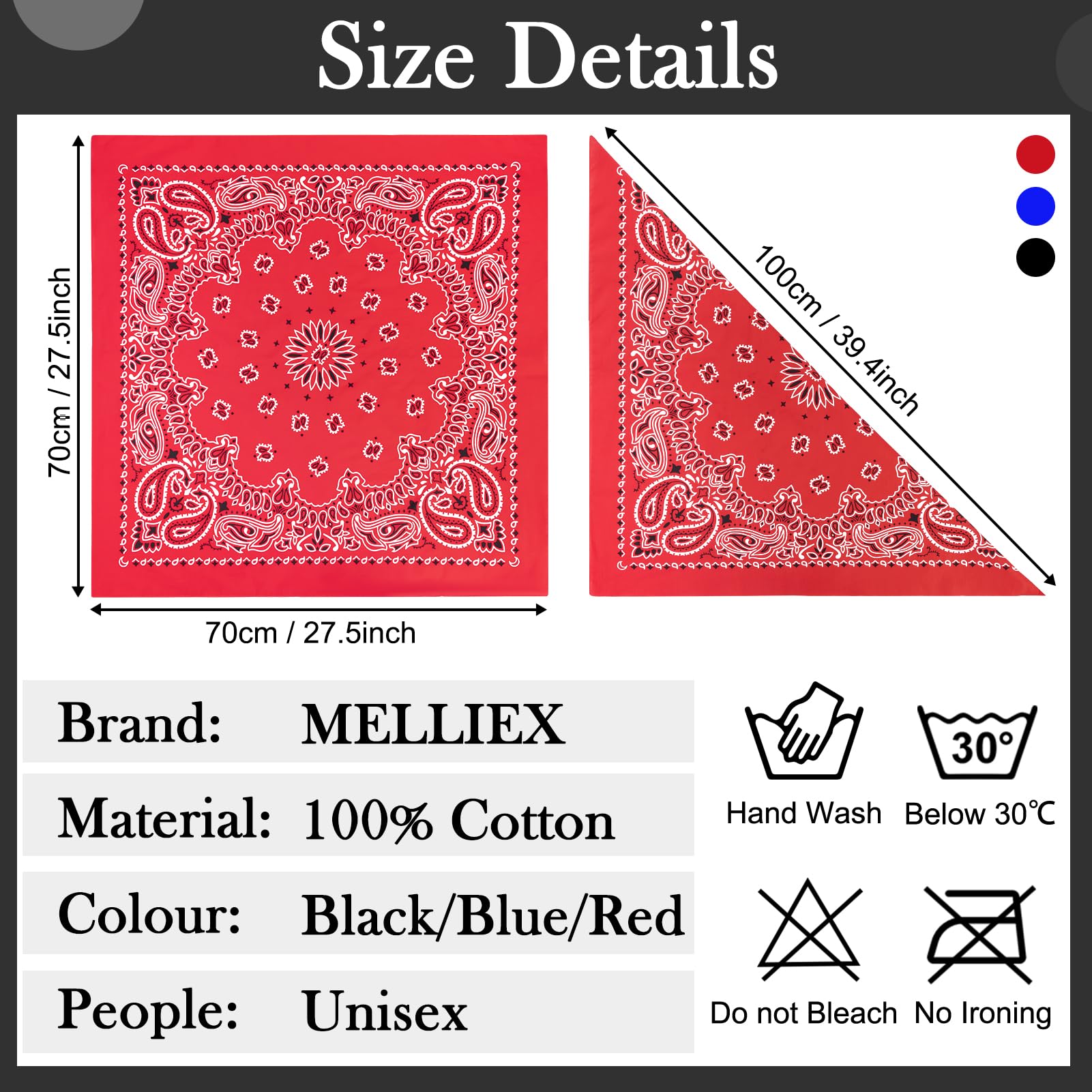 MELLIEX 2 szt. Bandana Mężczyzna Kobieta, Bawełna Paisley Chustka Głowa, Denim Szalik Na Szyję, 70 x 70 cm