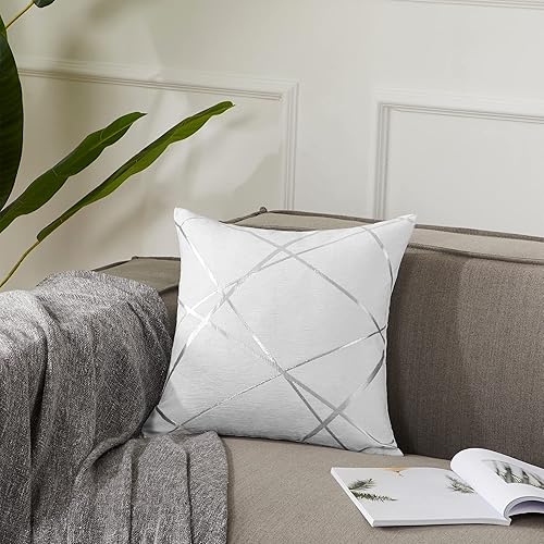 Miniatura 7 de GIGIZAZA Fundas de almohada decorativas de 18 x 18 pulgadas, fundas de almohada gruesas blancas para sofá, juego de 2 almohadas cuadradas de lujo