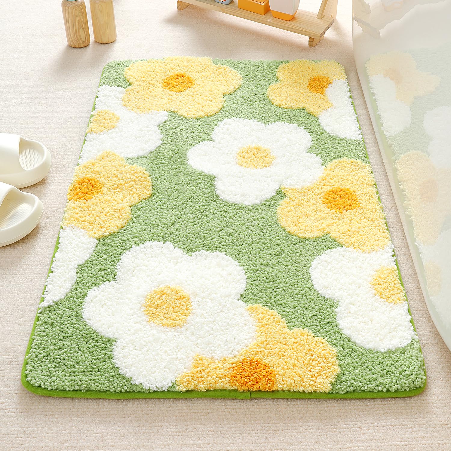 Molesun Floral Bath Mat, Bathroom Rug Non-Slip Soft Shower Rug Microfiber Cute Bath Rug for Kids, Water Absorbent Thick Shaggy Floor Mats for Bedroom,