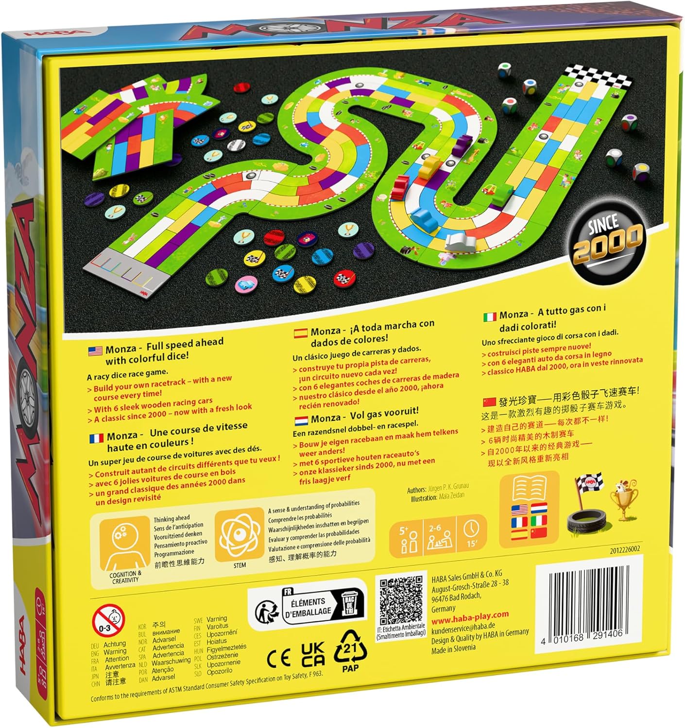 HABA Monza 2012226001 Quick Board Game & Car Racing Game for Children from 5 Years with 6 Colourful Wooden Cars and Color Dice