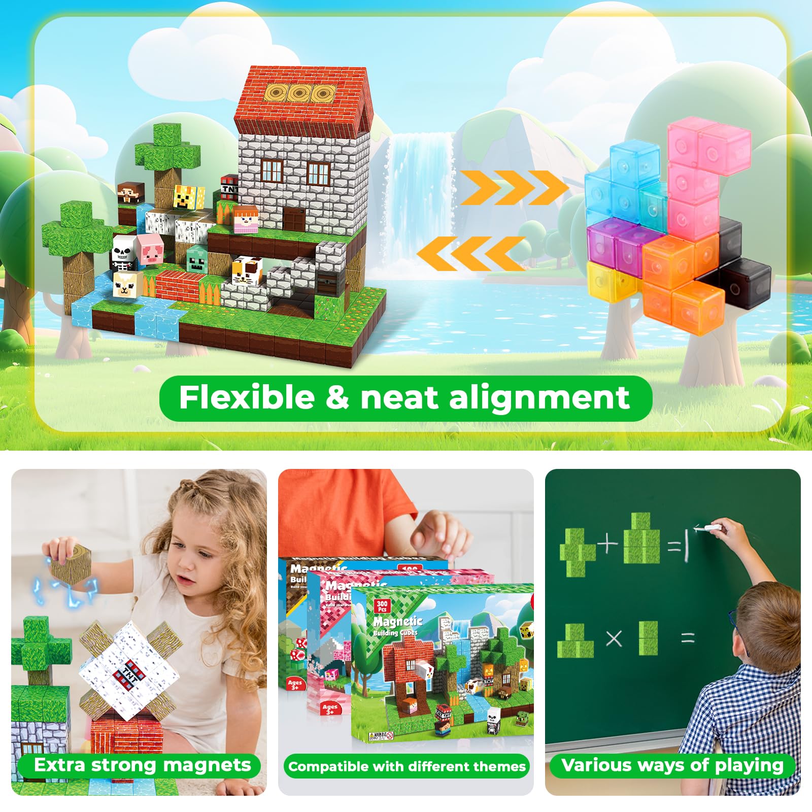Magnetische Bausteine mit Magische Flussabenteuer: 300 Teile Magnetbausteine – Baue Deine Eigene Schatzjagd mit Figuren und Kreativen Landschaften!
