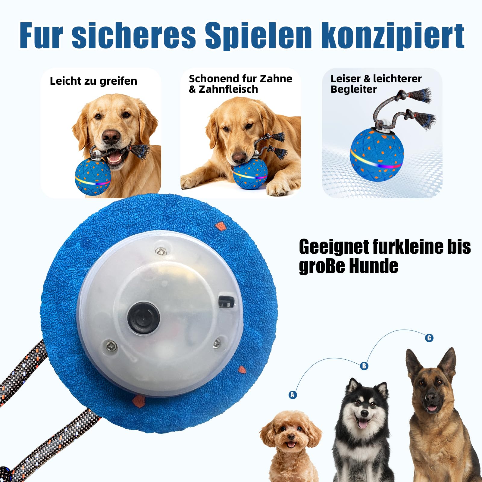 Giocattolo Interattivo per Cani, Altamente Elastico e Robusto, Siverse Modalità di Gioco con Luce Rotante e Uccelli per Attirare L'attenzione del Vostro Animale Domestico (Bule)