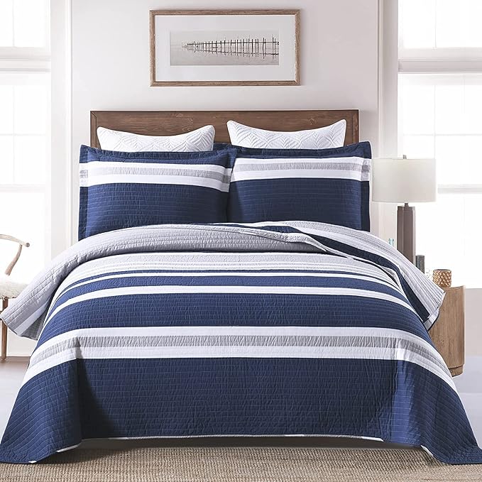 SahSahCasa Quilt Queen Size, Queen Quilt Set, Navy Blue Quilt, 100 Cotton Queen