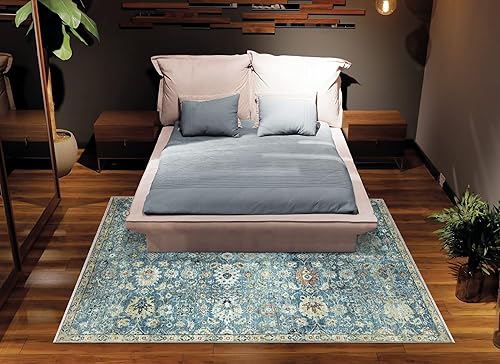 Miniatura 7 de Bloom Rugs Alfombra Caria lavable, antideslizante, de 5 x 7 pies, color azulbeige, alfombra tradicional para sala de estar, dormitorio, comedor y