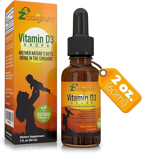 Gotas de vitamina D para bebés, gotas de vitamina D para bebés, 1000 UI, 2 onzas líquidas, vitamina D3 orgánica con fórmula de máxima absorción para