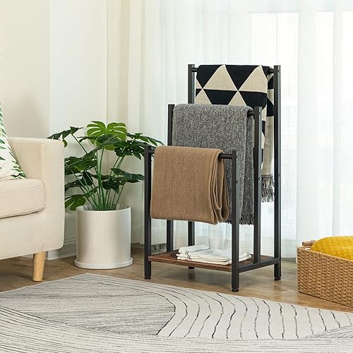 Miniatura 4 de HOOBRO Toallero independiente, estante de 3 niveles de metal para mantas, soporte para escalera de manta para baño, 16.9 pulgadas de largo x 11