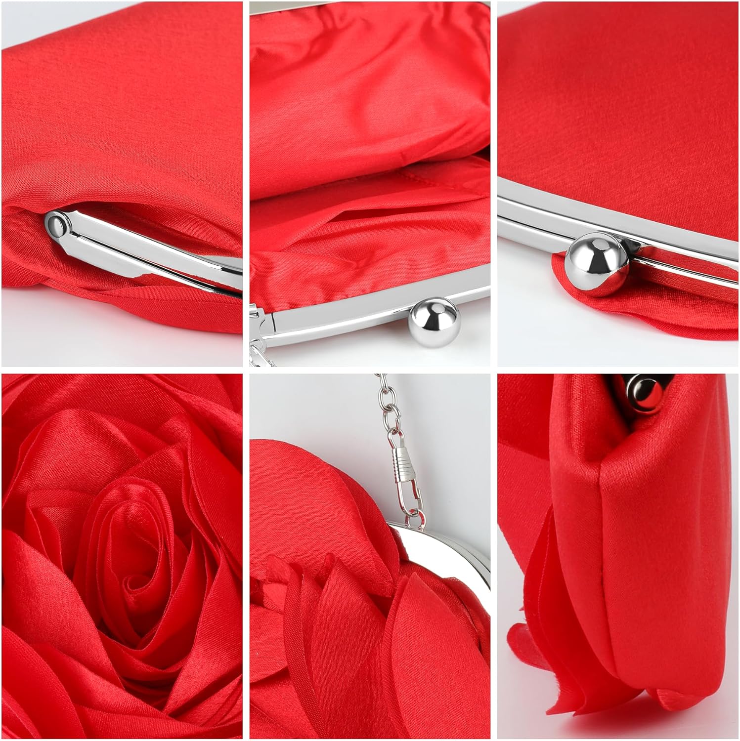 Floral Satin Clutch Purse Small Flower Evening Bag Sweet Wristlets Handbag for Wedding Party Prom - Image 7