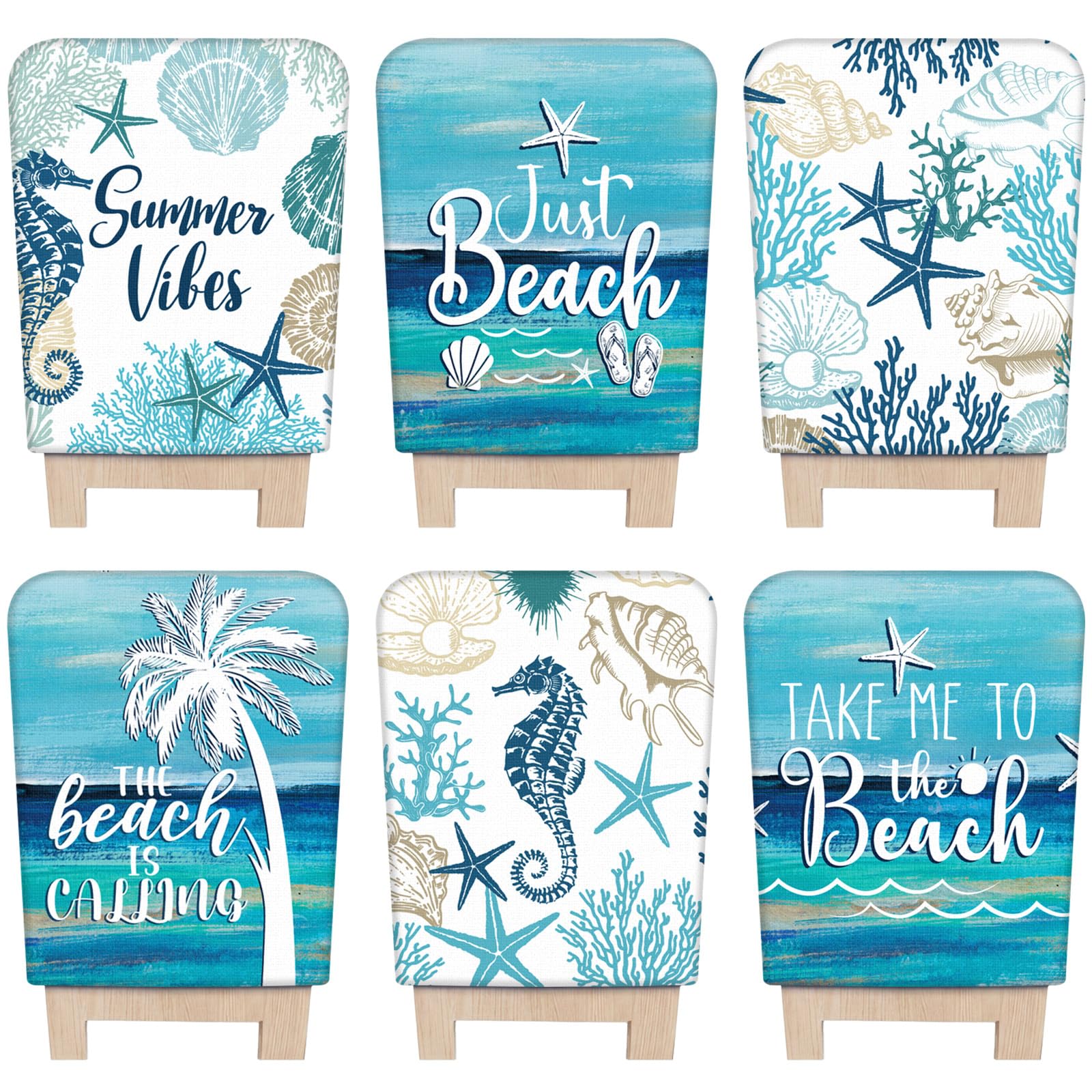 Photo 1 of FuWeave 6 Pcs Summer Beach Chair Covers Blue Ocean Coastal Chair Back Covers Decorative Starfish Coral Seat Protector Washable Nautical Dining Room Slipcovers for Farmhouse Hotel Kitchen Decor