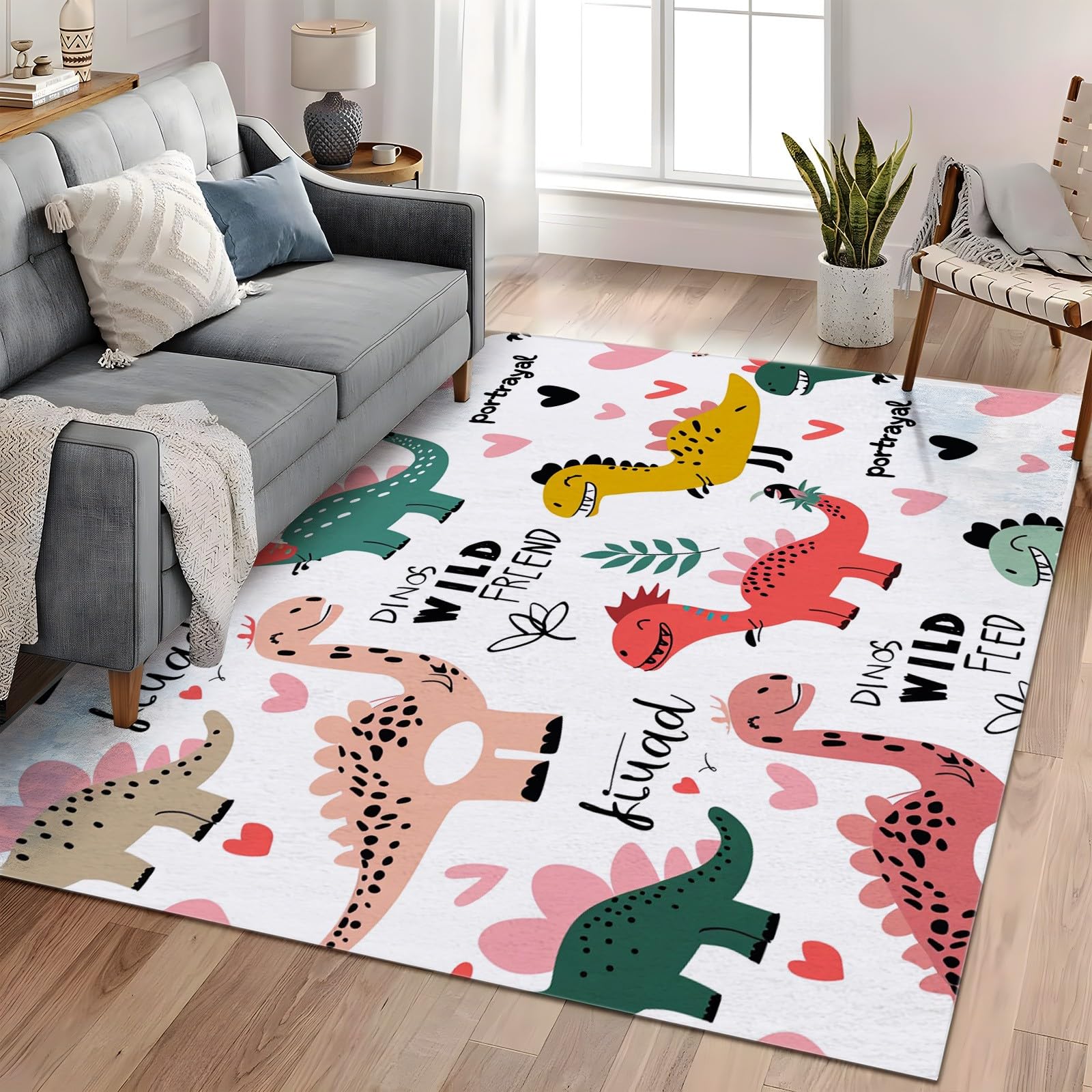 Generisch Teppich Wohnzimmer 3D Cartoon-Dinosaurier 120x170 cm Teppich Rutschfester Weich Carpet Bodenmatte Fußmatte für Jugendzimmer Esszimmer Schlafzimmer Küchenboden Flur