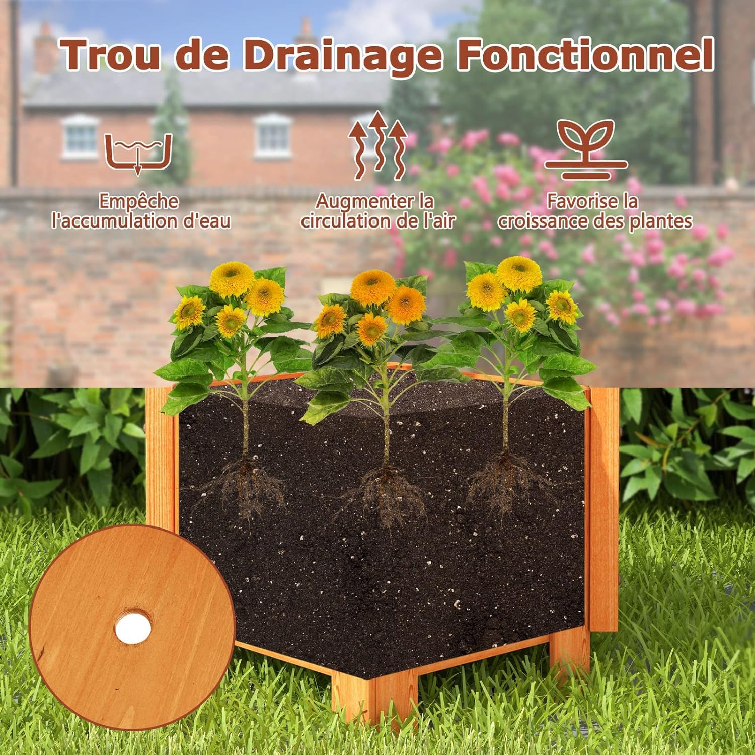 GOPLUS Jardinière avec Treillis 180CM en Bois, avec Trou de Drainage pour Plantes Grimpantes, Fleurs, Jardinière pour Cour, Jardin, Balcon, 54,5x54,5x180cm