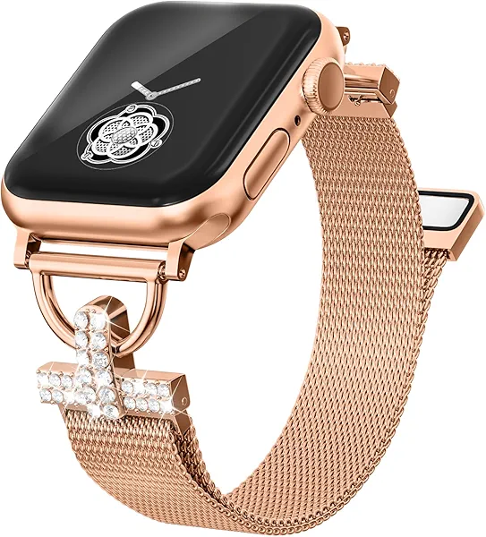 Rose Gold Watch Bands for Women Compatible with Apple Watch Band 42mm(S3/2/1) 44mm 45mm 46mm 49mm Adjustable stainless steel shiny fashion mesh strap for iWatch Series1/2/3/4/5/6/7/8/9/10/SE/Ultra