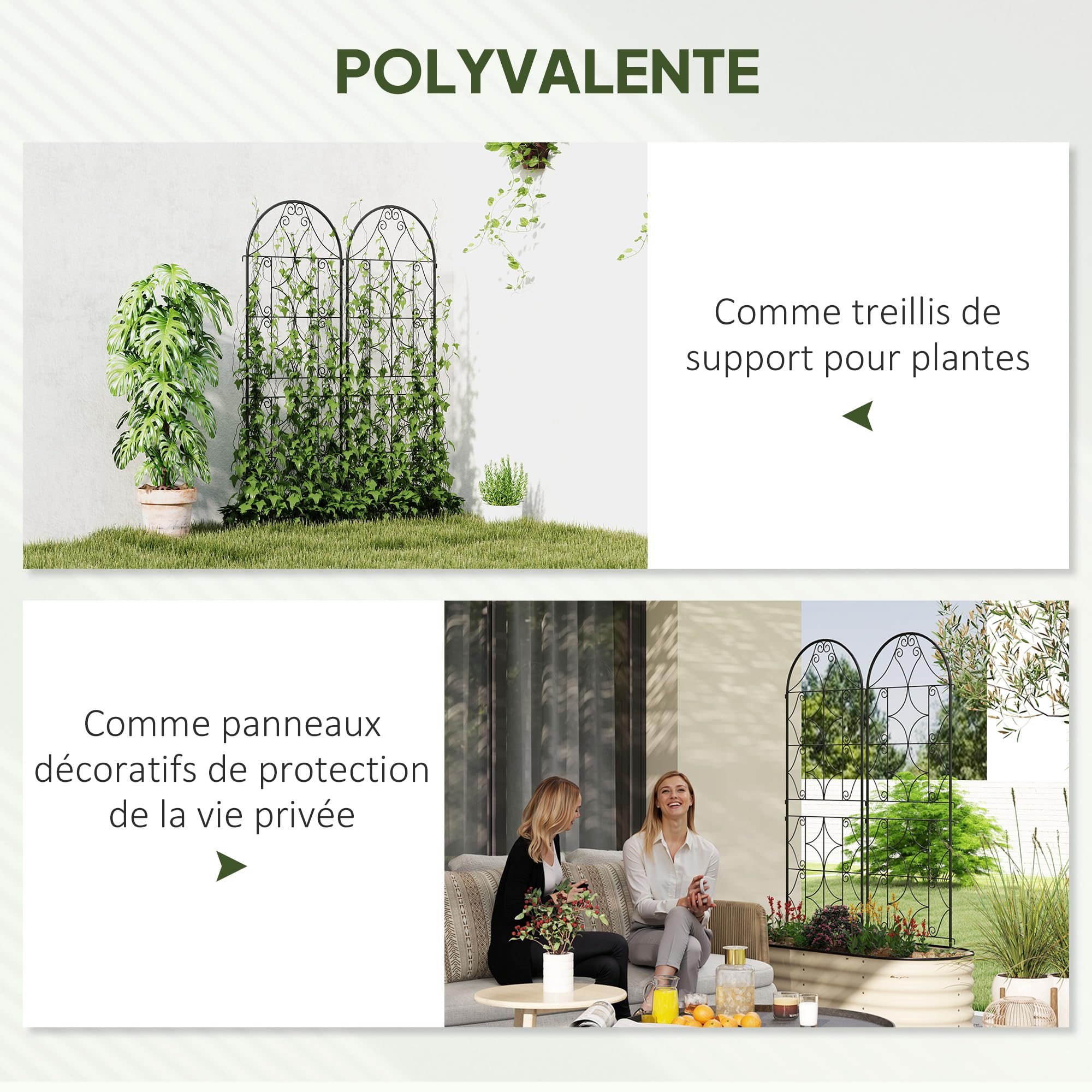 Outsunny Support pour Plantes Grimpantes Lot de 2 Métal 50 x 150 cm Noir | Motif Irrégulier, Treillis de Jardin, pour Légumes, Vignes, Fleurs, Extérieur