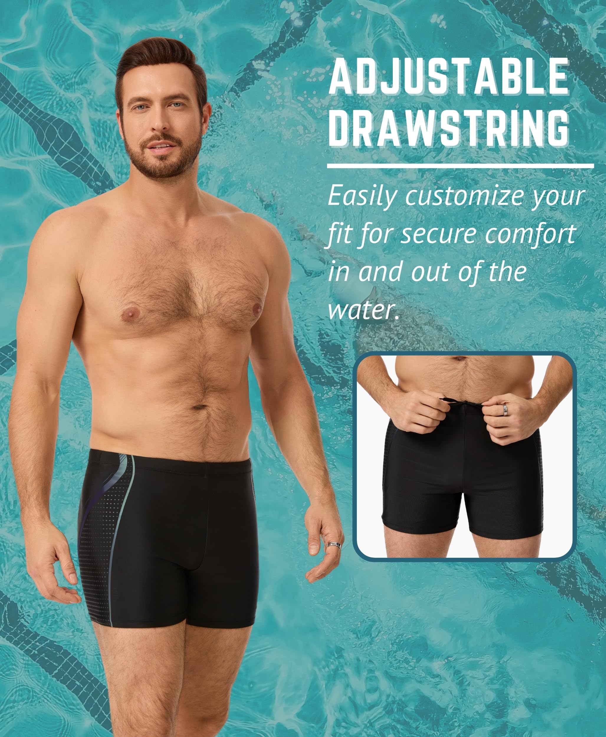 WHCREAT Bañador Hombre Natación Secado Rápido Bañadores Boxer con Cordón - 4