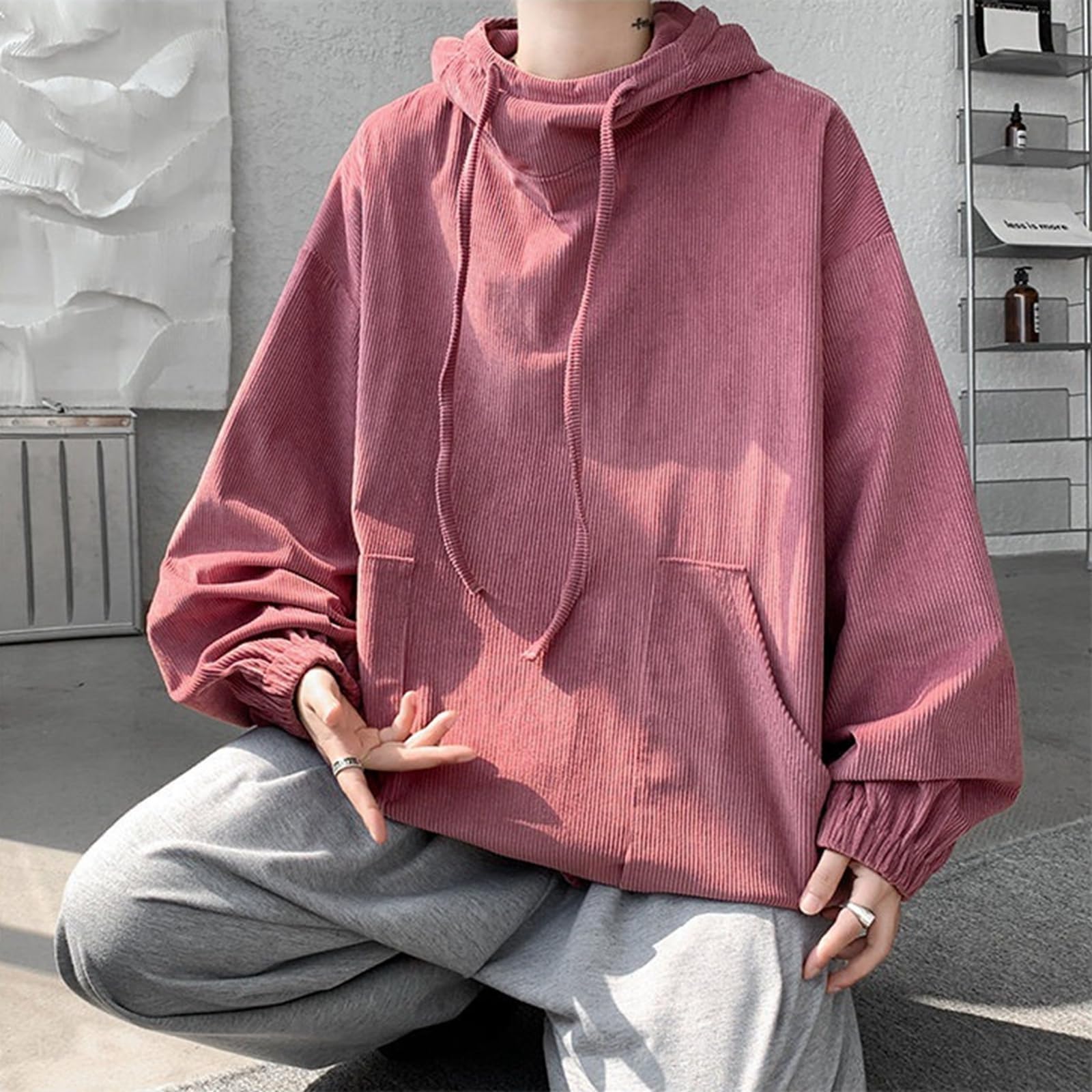 Otoño Stand Collar Sudaderas con Capucha Sudaderas Hombres Mujer Moda Color Sólido Pana Hip Hop High Street Sudadera con Capucha Hombre Casual Suelto Tops De Gran Tamaño