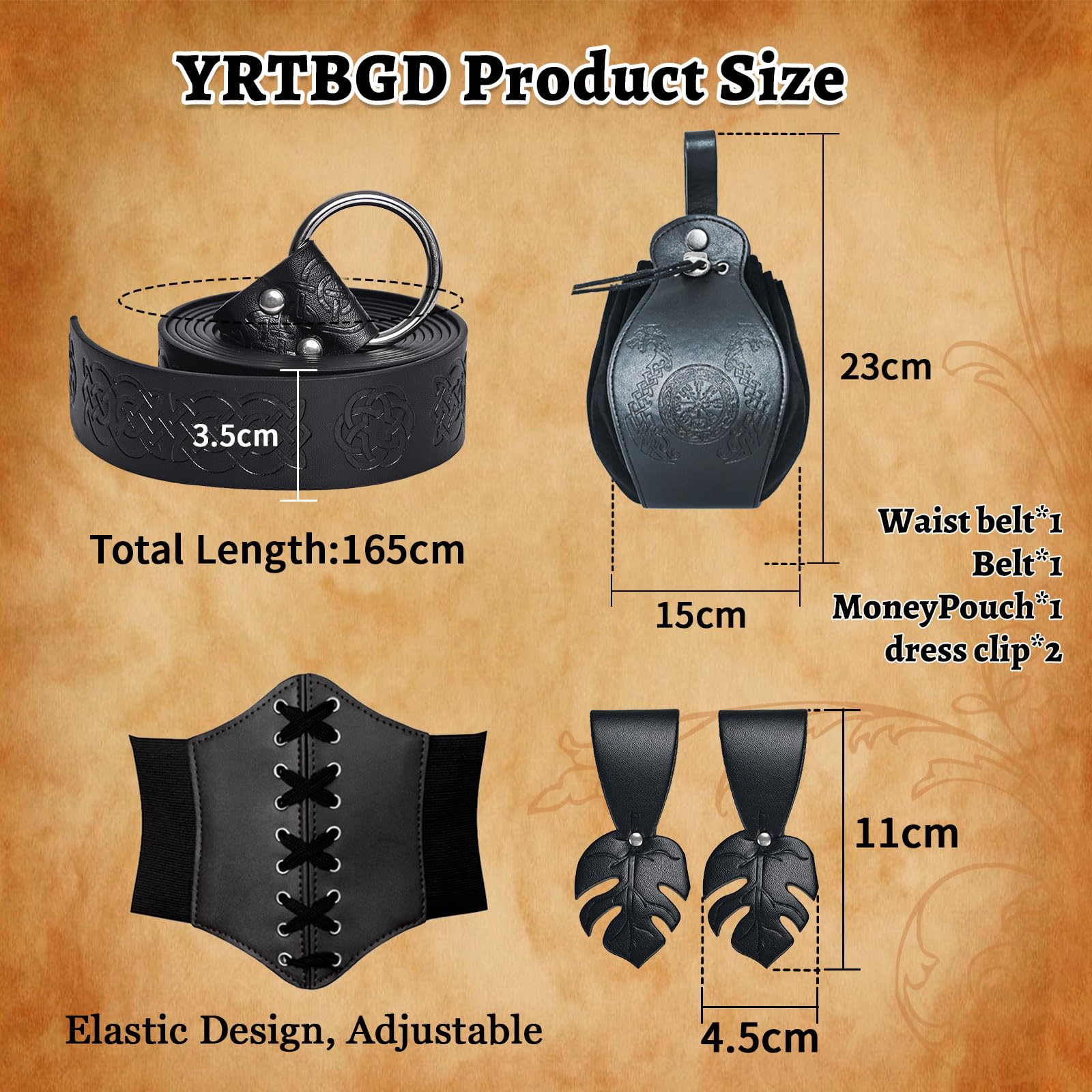 YRTBGD Pirate Costume Adult Women-5 Pcs Renaissance Medieval Viking Blouse with Corset Belt Accessories for Halloween Carnival (Beige - Image 3