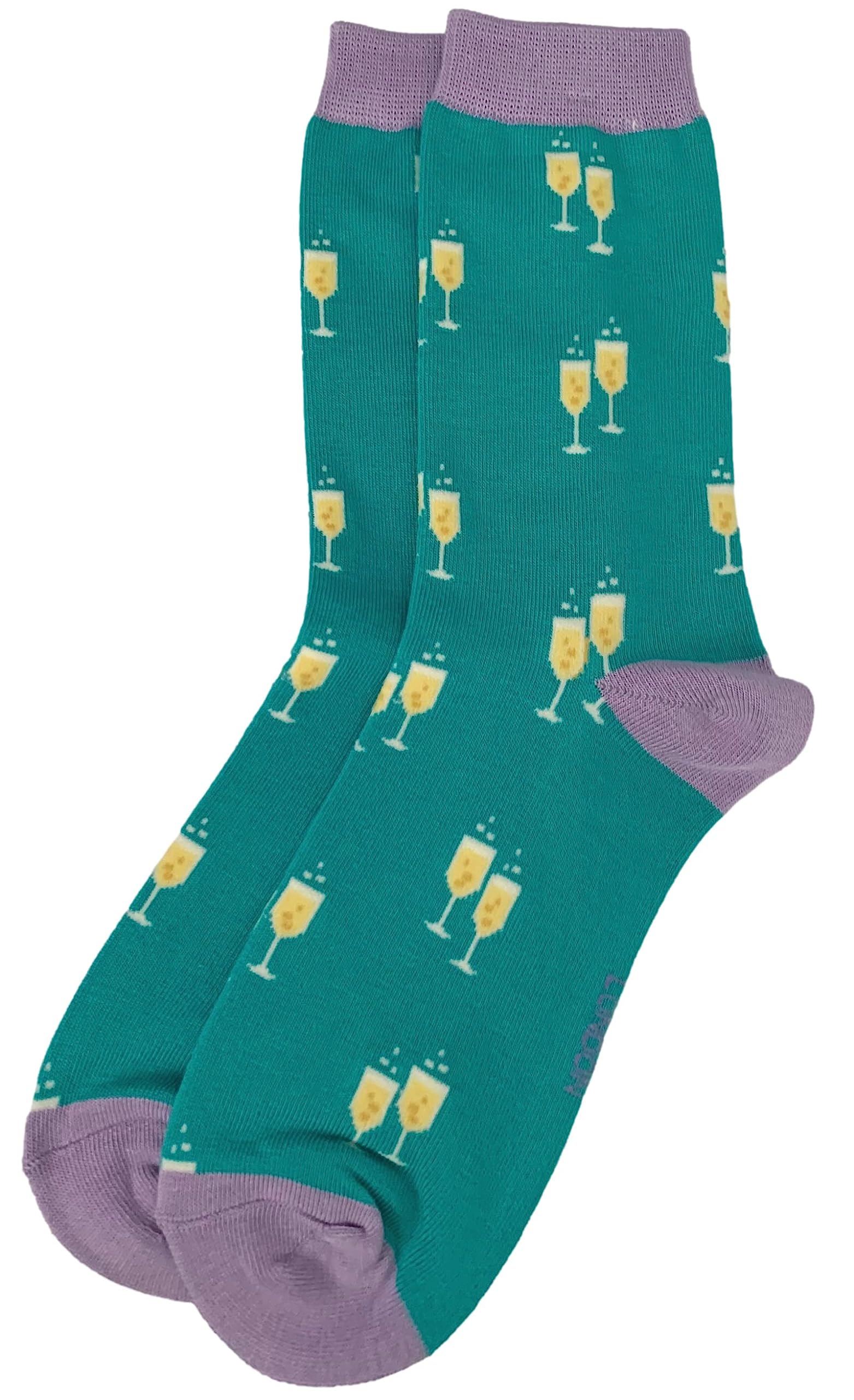 Purple Possum® Ladies Socks Prosecco Cheers 2 Pair Pack Champagne Wine Pink Green Novelty Bamboo Cotton (Green)