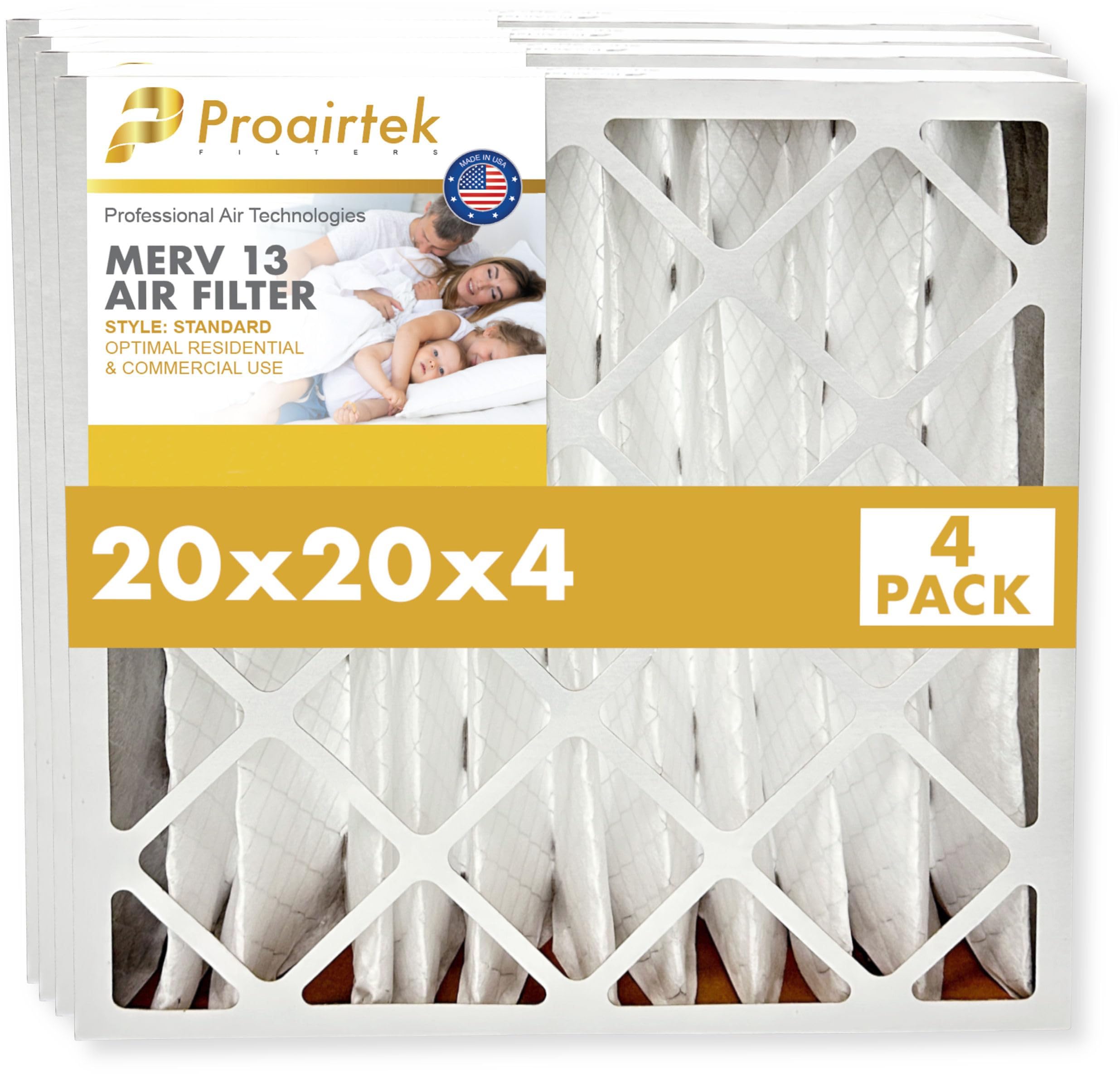 Proairtek AF20204M13SWH - Paquete de 4 filtros de aire, MERV 13, modelo 20 x 20 x 4, ideal para cualquier persona que desee aire limpio y nítido en su hogar, captura partículas microscópicas