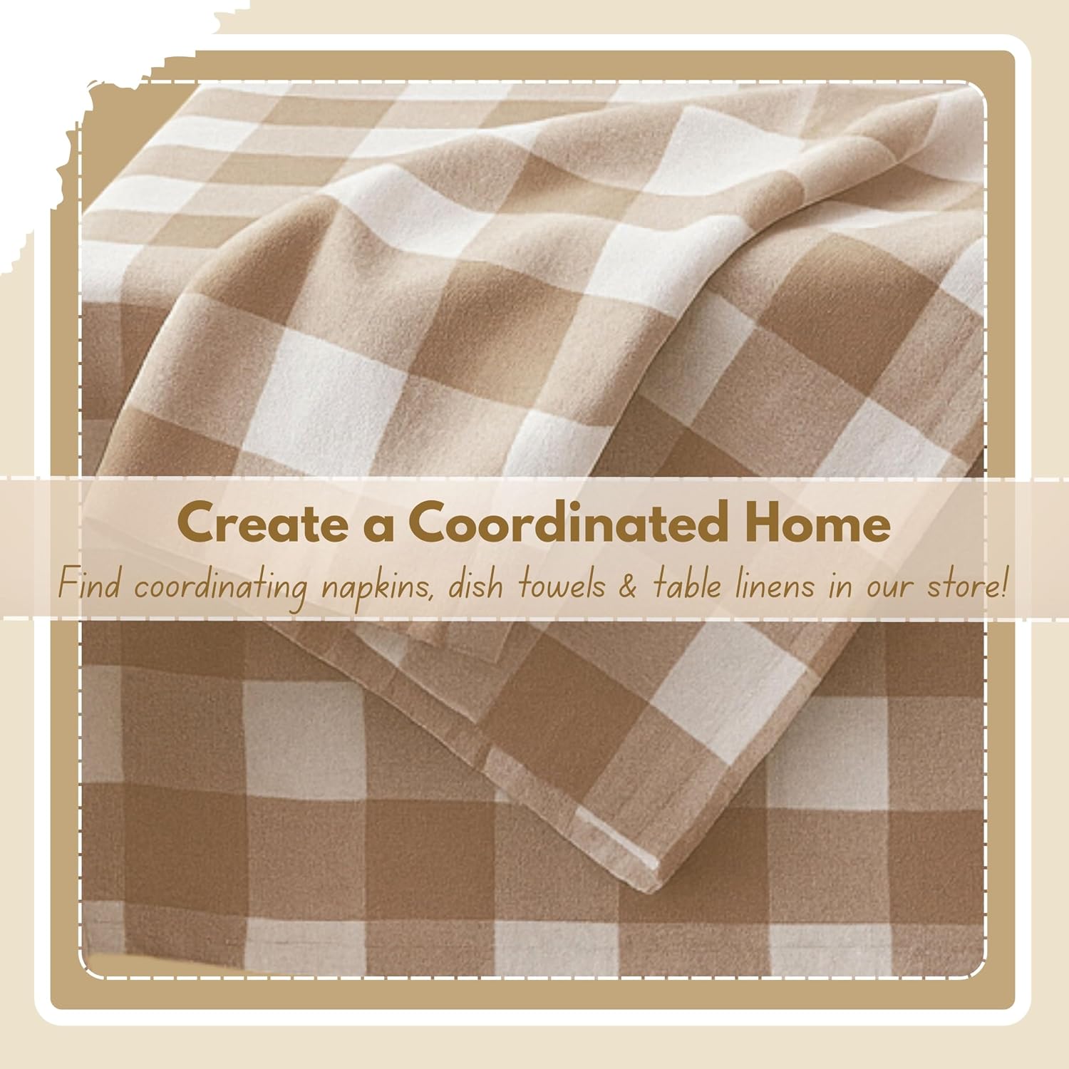 Native Fab Beige Buffalo Check Valance Curtains, Set of 2 Cotton Window Valances 54x18 Inch, Rod Pocket Window Treatment for Living Room, Bedroom, Kitchen, Beige White image 2