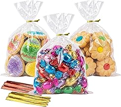 Cello Cellophane Treat Bags,5x7 Inches Clear Cellophane Bags 200 Pcs OPP Plastic Treat Bags with 200 Twist Ties for Gift Wrapping,Packaging Candies,Dessert,Bakery, Cookies, Chocolate,Party Favor
