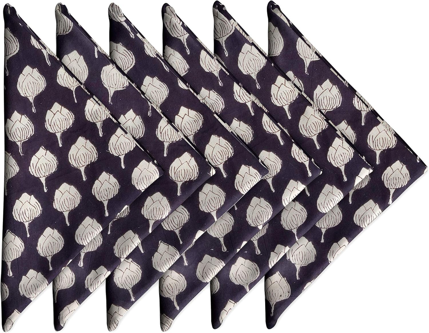 Craftbot Block Print 100% Soft Cotton Napkins 18x18 inches - Washable Cloth Dinner Napkins Set of 6 - Everyday Use or Dinner Party and Events - Black and White Lightweight Indian Fabric Black White