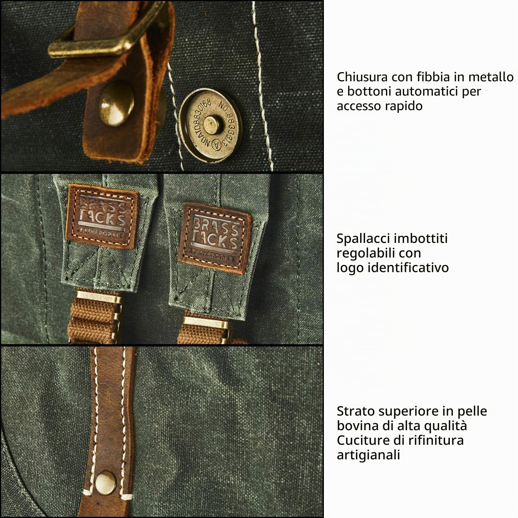 Zaino da Viaggio Uomo Donna in Tela Cerata Stile Vintage Impermeabile，Zaino Tela，Zaino Università Casual Lavoro(Verde Scuro) | Trim Casual 15,6 pollici Laptop Bookbag Zaino da viaggio Impermeabile Zaino da Viaggio Zaino Vintage per Uomo e Donna